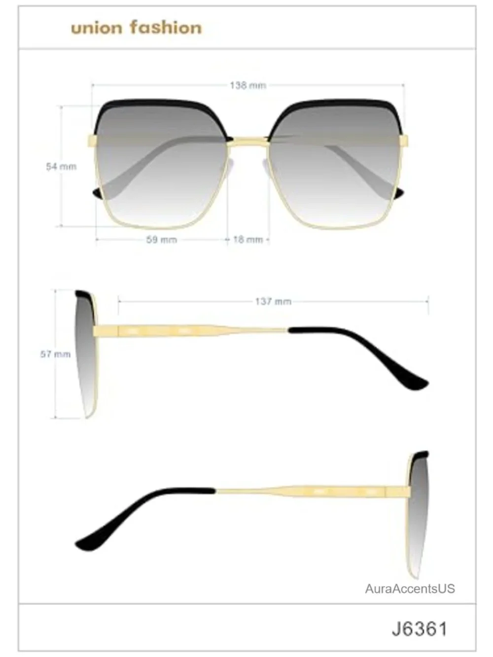 Oversized Square Sunglasses with Metal Chain Temples & UV Protection